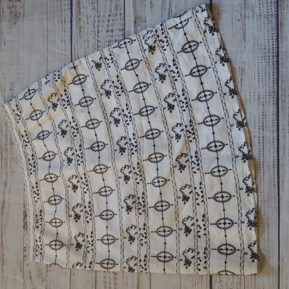 LOFT Linen & Cotton Dark Brown & White Skirt with Embroidery